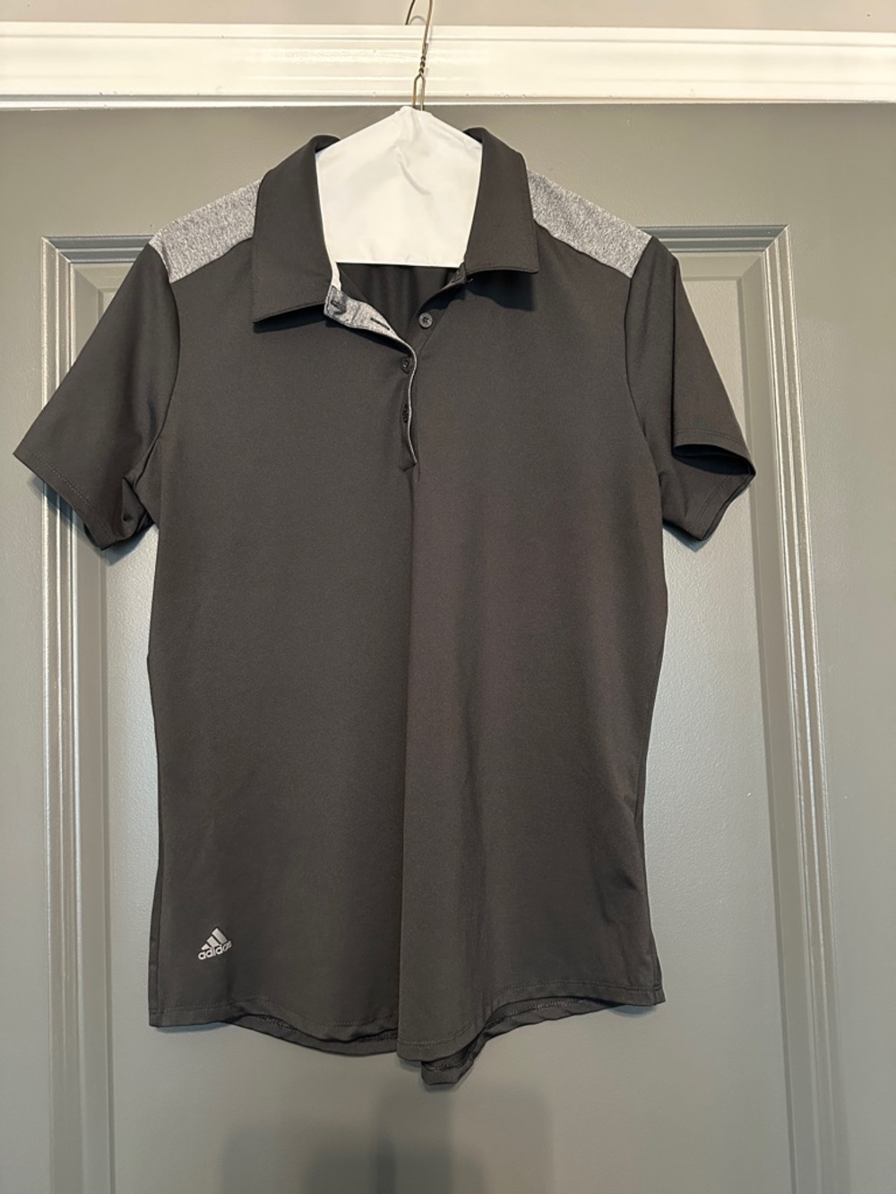adidas Women’s Black Polo Shirt with Gray Shoulder Panels